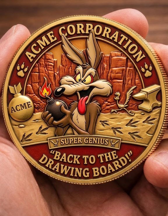 Hot Wile E. Coyote ACME Super Genius Back To The Drawing Board Coin   QQ115