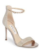 NINA Womens Silver Reflective Heel Deena Toe Stiletto Leather Sandals 6 M