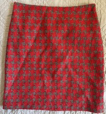 J. McLaughlin Made in USA Bold Houndstooth Check Wool Pencil Skirt in Red Size 4