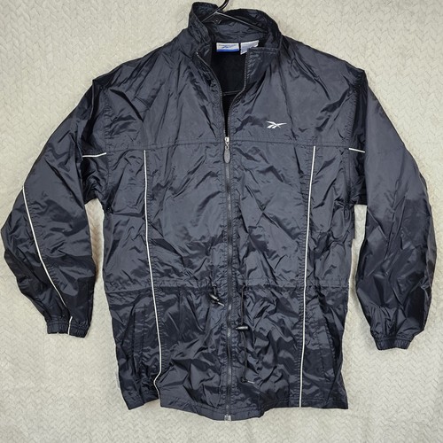 Reebok Windbreaker Jacket Women's Size Sm Black White Stripe EUC - Picture 1 of 9