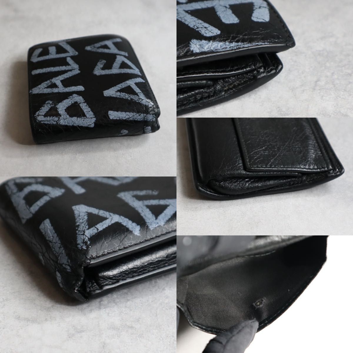 BALENCIAGA Graffiti Square Bifold Wallet Black Leather 510476 | eBay