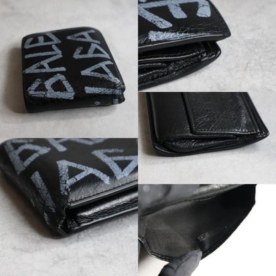 BALENCIAGA Graffiti Square Bifold Wallet Black Leather 510476 | eBay