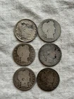 Barber QUARTER  DOLLAR 1894,1895,1897,1898,1900,1909 Lot Of 6 Silver Coins