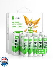 EBL Rechargeable Batteries Combo, AA 2800mAh 10 Pack and AAA 11