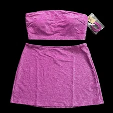 Victoria's Secret Swim Set Shimmer Strapless Padded Bikini Top & Skirt Pink M