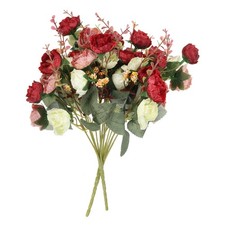 2Pcs 7 Branch 21 Heads Artificial Silk Rose Flower with Stem for Decor, Red