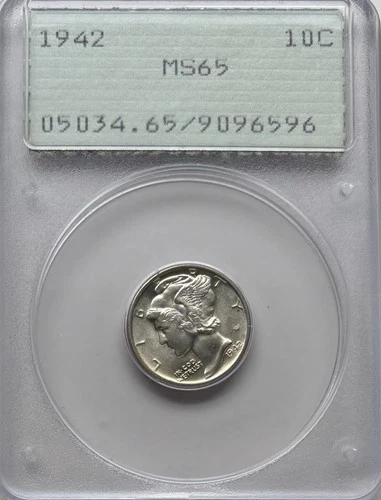 1942 Mercury Dime 10C PCGS MS-65 Gem BU Rattler 909 'Prefix Holder Scarce' #560