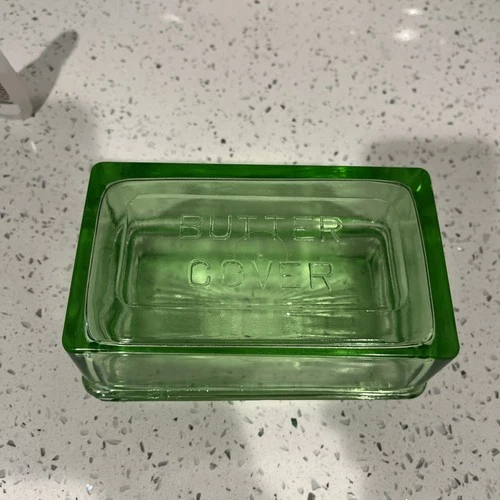 Uranium Green Depression Glass Butter Dish - Butter Cover Top and Bottom