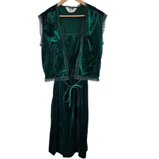 Vintage JCPenny Velvet Dress Size Small 80s Green w/Jacket Lace Glam Rock Party