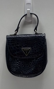Vintage 90s Guess Black Croc Embossed Patent Mini Crossbody Bag Top Handle