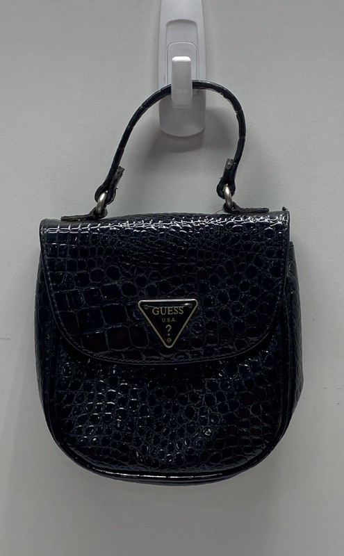 Vintage 90s Guess Black Croc Embossed Patent Mini Crossbody Bag Top Handle