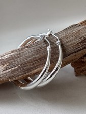 Sterling Silver 925 Medium Hoop Earrings Classic Polished Round Hoops Timeless