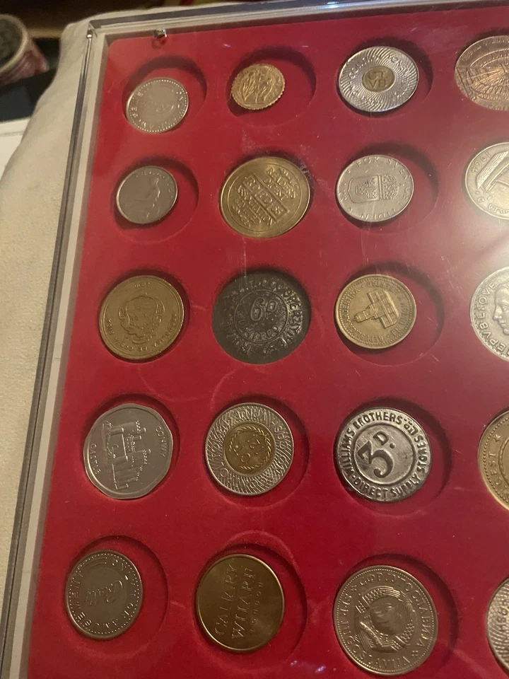 Job Lot Collection Of 35 Old Tokens Including Tray - Image 3 of 4