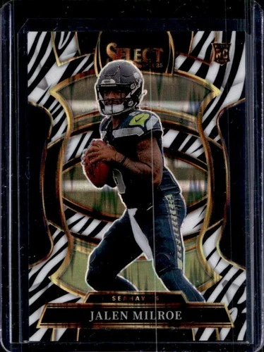 2025 Panini Select Jalen Milroe Concourse RC Zebra Prizm Shock #14 Seahawks