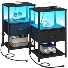 Nightstand Set of 2, Night Stand with Charging Station, End Table, Bedside Ta...