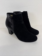 Hotter Divine Ankle Boots Black Suede Snake Chunky Ankle Heels EU 42 UK 8