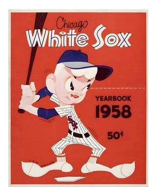 Vintage Baseball Wandkunst Chicago White Sox 1958 Cartoon-Sportplakat