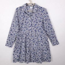 J.Crew Shirt Dress Womens 12 Blue Floral Cotton Long Sleeve Mini Cottagecore
