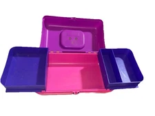 Caboodles Purple &Pink Vintage Makeup Hair Accessories Storage Train Case #2602