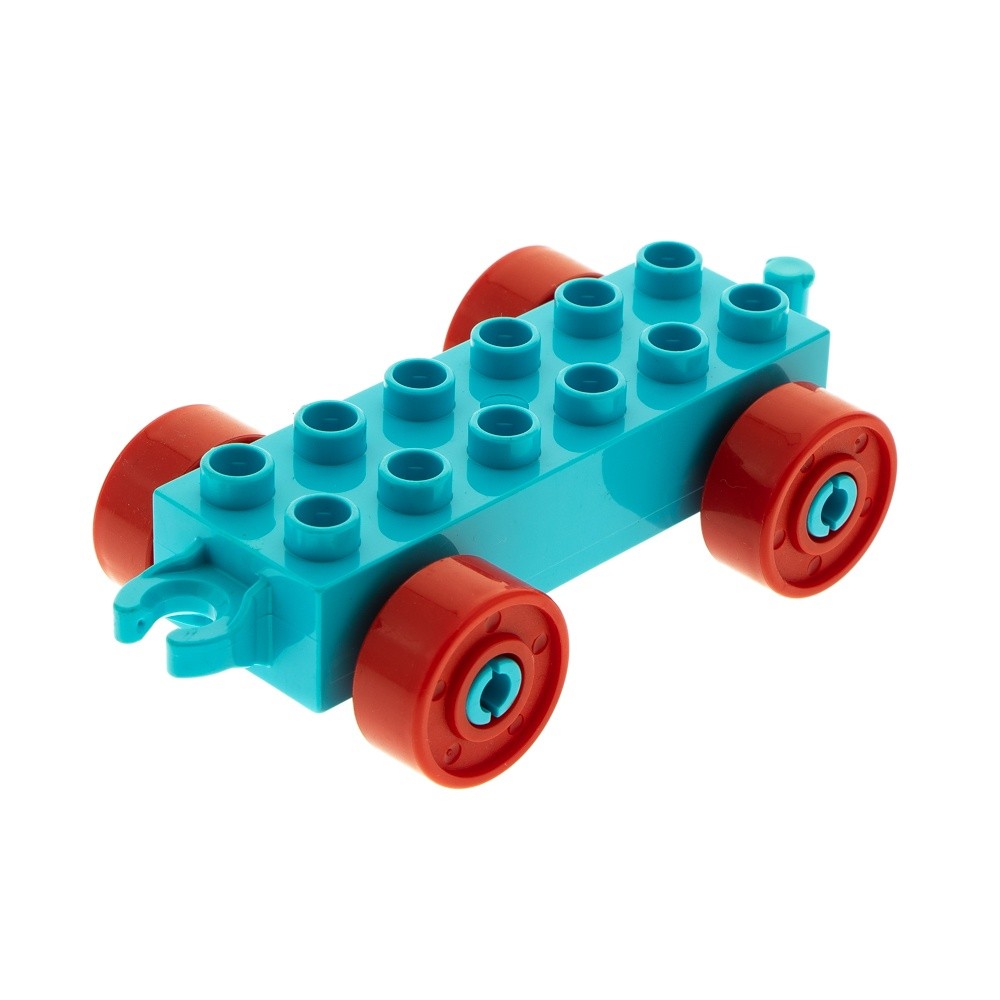 1X Lego Duplo Trailer 2X6 Medium Azure Blue Wheels Red Nuts 6172442 11248C02