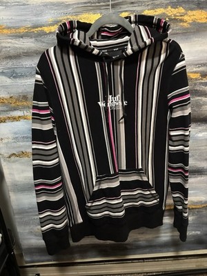 HUF Worldwide Striped Hoodie   Size M Pink White Grey
