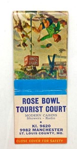 Vintage matchbook cover advertising the Rose Bowl Tourist Court in St. Louis