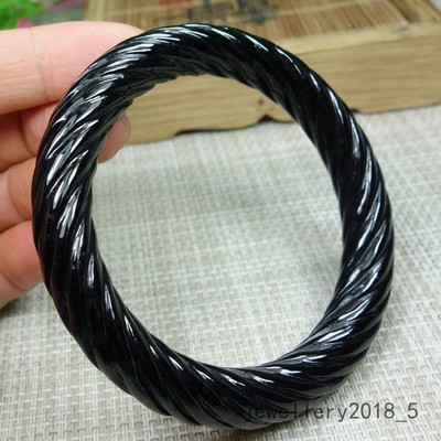 Certified Black Green Burma 100% Natural A Jadeite jade Bracelet 墨翠 麻花玉手镯 58mm
