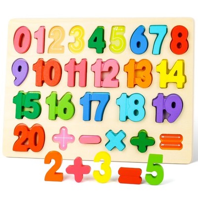 Wooden Puzzles for Kids, Number Blocks, Montessori Preschool Educational