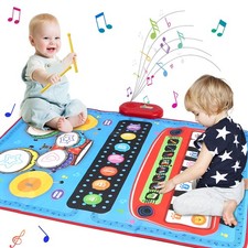 3-in-1 Musical Mat Piano Keyboard  Drum Set with 2 Drum Sticks Educational Toy