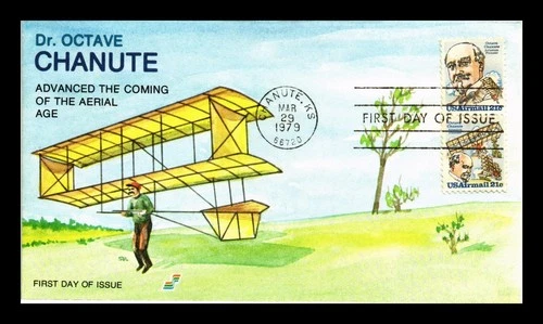 DR JIM STAMPS US COVER OCTAVE CHANUTE AIR MAIL FDC SETENANT ALL OVER SPECTRUM