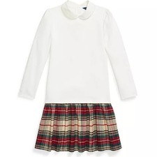 NEW Polo Ralph Lauren Girls Plaid-Skirt Ponte Dress sz 6 Peter Pan Collar Dress