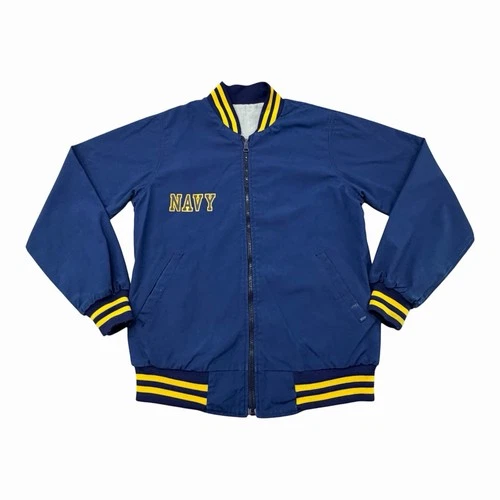Vintage 90s Soffe US Navy Bomber Jacket Adult Small Blue Reversible - product listing photo