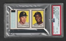 1962 Topps intact Stamp panel with Tab HOFer Bill Mazerosk/Earl Battey PSA 6 