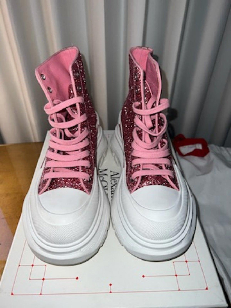 スニーカー ALEXANDER MCQUEEN PASTEL PINK LEATHER TREAD SLICK SNEAKERS Women's Luxury Sneakers - Alexander McQueen Tread Slick Low