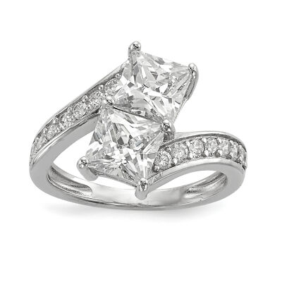 Silver CZ Two Stone Square Bypass Ring QR6710 | eBay