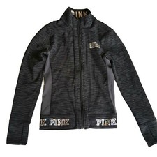 VICTORIA'S SECRET PINK ULTIMATE FULL ZIP JACKET REVERSIBLE BLACK MARL XS NWT