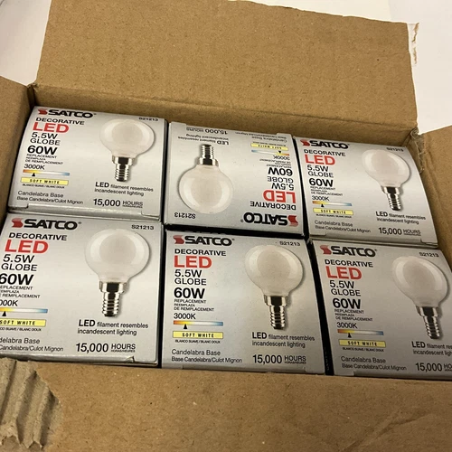 Satco S21213 5.5w G16.5 Globe LED 3000K Candelabra Base Dimmable 60w (Pack Of 6) - Picture 4 of 12