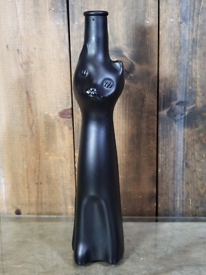 Happy Cat Shaped Mosel Riesling Black Satin Wine Bottle Collectible Vase