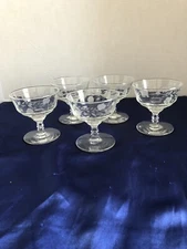 Libbey Rock Sharpe Crystal Clear Sherbet Etched Glasses X 5-Halifax Floral Cut