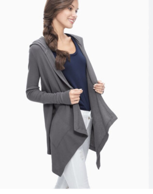 Splendid Womens Gray Waffle Knit Hooded Open Front Cardigan