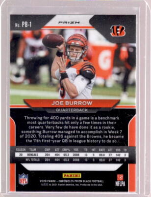 JOE BURROW 2020 Panini Chronicles Prizm Black #PB-1 Silver Prizms