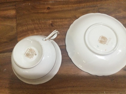 Seltene Double Warrant Paragon große rosa rosegold Blatt grün Teetasse Untertasse - Bild 9 von 10