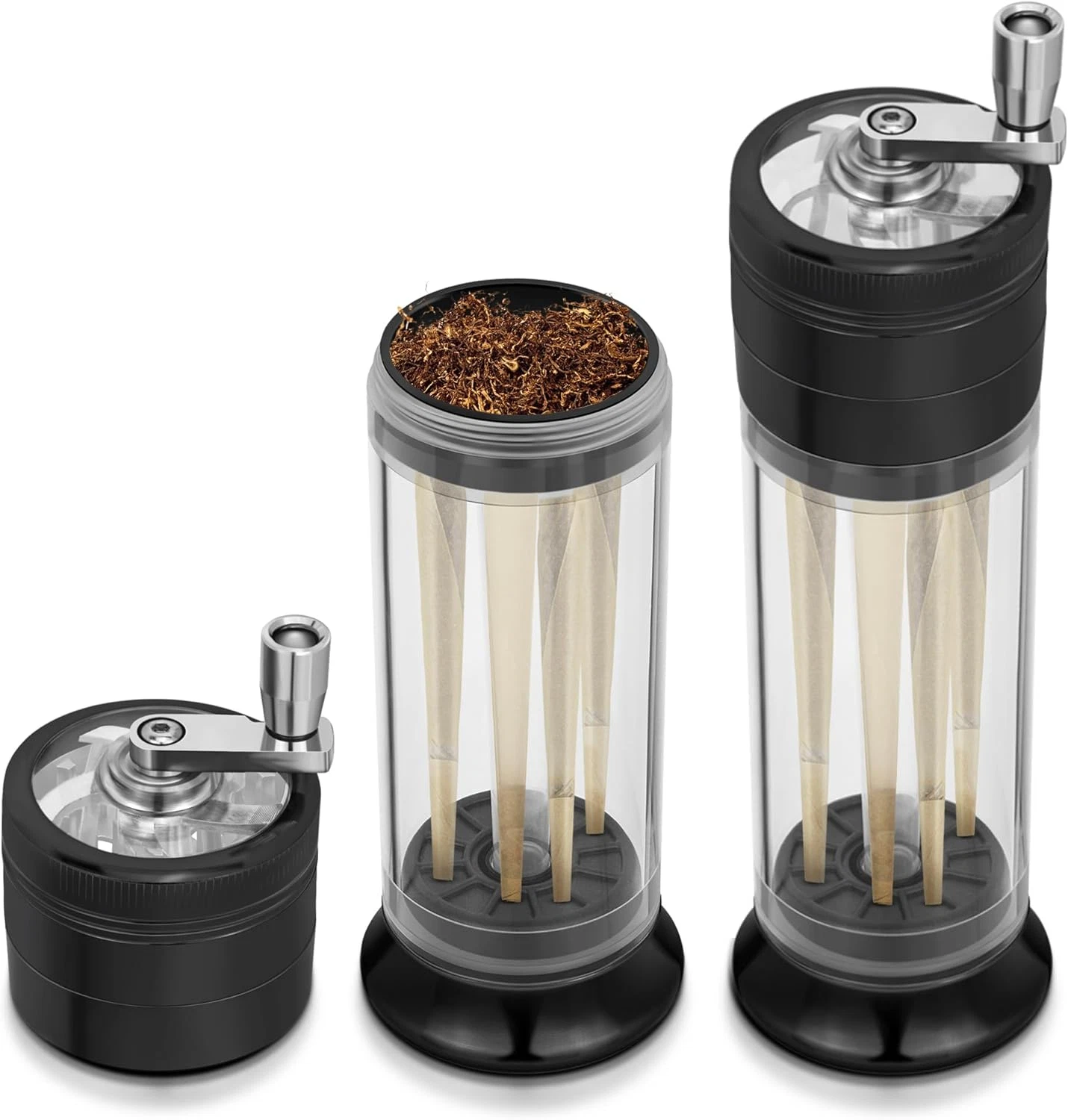 Spice Grinder 3-In-1 Hand Crank Loader Roller Crusher Filler Flower Buds Milling