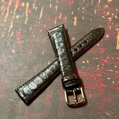 Exotic Peru Lizard stitched dark brown 20mm vintage watch strap 1960s old stock