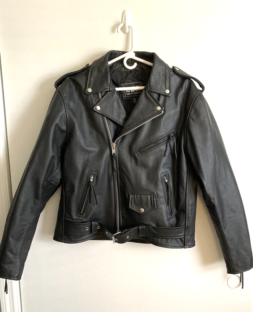 Vintage Raider Black Leather Motorcycle Jacket with Quilted