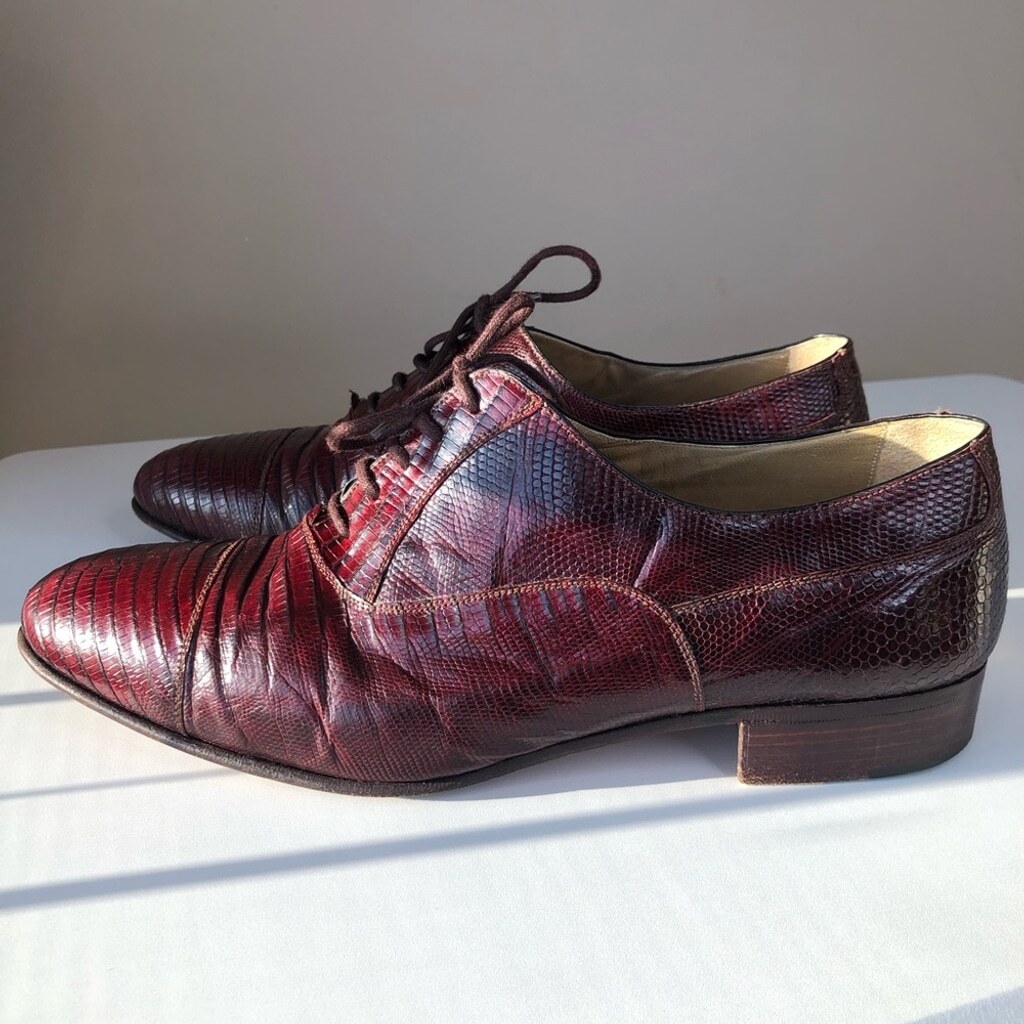 Vintage Adamici Burgundy Exotic Lizard Skin leather lace-up  display picture 2