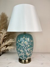 £10 OFF - Teal Green Blossom Oriental Ceramic Porcelain Pattern Table Lamp G2122
