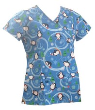 Womens Fashion Medical Nursing Scrub Tops Blue Base Penguin S