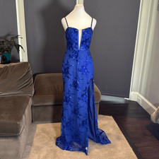 Women s Blue Sparkly Mermaid Fit Prom Party Dress CrissCross Straps Size 2