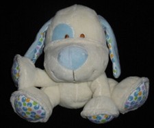 Doudou chien blanc bleu bulles , avec un cocard bleu , yeux brodés GIPSY - TBE